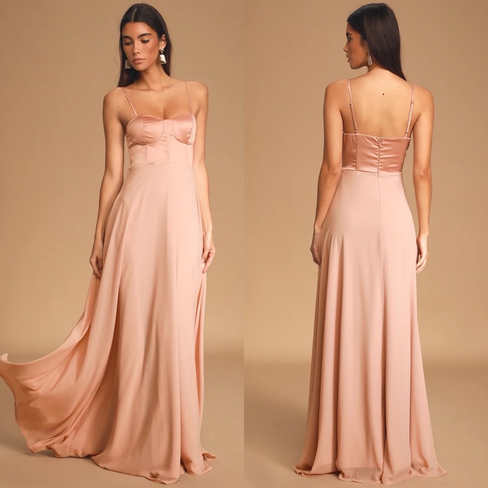 Lulus | Best Part Of Me Blush Satin Bustier Maxi Dress